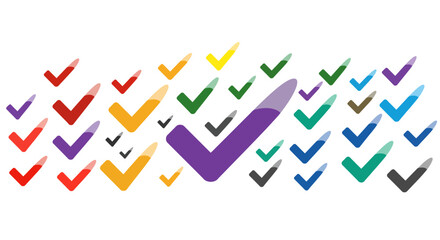 A vibrant collection of colorful check marks representing approval, selection, and completion.
