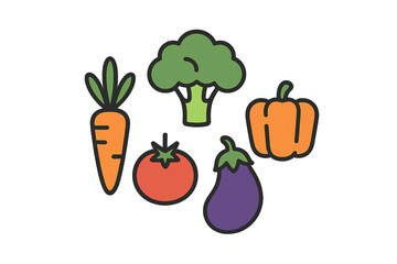 Assortment of fresh colorful vegetables including carrot, broccoli, bell pepper, tomato, and eggplant for healthy diet