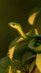 Fototapeta premium Green snake on a leaf