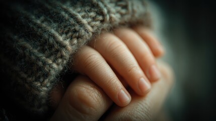 Fototapeta premium Newborn hands and holding hand of mother,closeup little finger and hand of child baby,wellness family,Love,relationship,parent,post partum,growth with love.