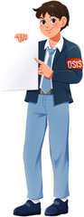 Boy OSIS Student Holding Blank Sign Board Illustration