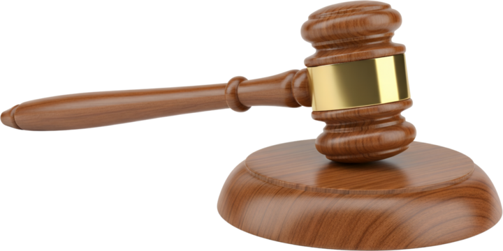 Detailed wood gavel with golden band justice symbol legal hammer courtroom object isolate judge law auction