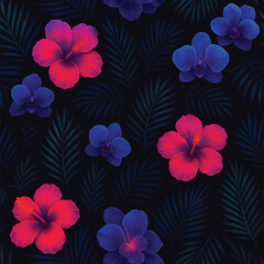 Dark Botanical Exotic Flowers Repeat Background