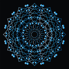 Digital geometric ornament, abstract circle line round luxury flower element, ornate kaleidoscope pattern, zen decor