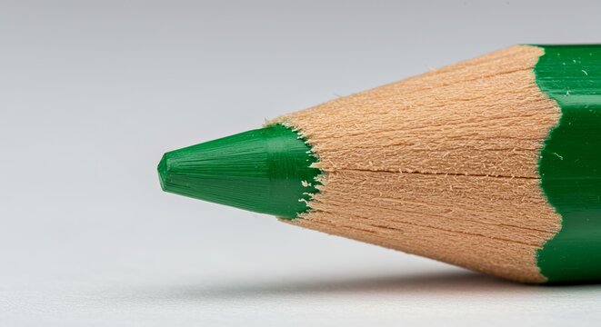 Vibrant green colored pencil tip shows creative potential and artistic inspiration