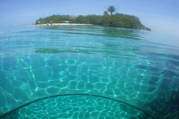 Exotic Island with Coral Reef in the Caribbean Sea