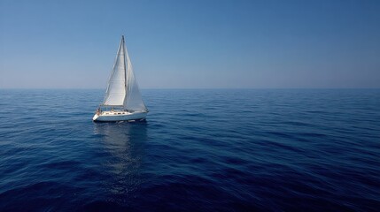 Obraz premium Sailboat Gliding on Deep Blue Ocean Waters Under a Clear Azure Sky on a Sunny Day