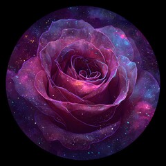 Glowing neon rose with cosmic galaxy tones, no text