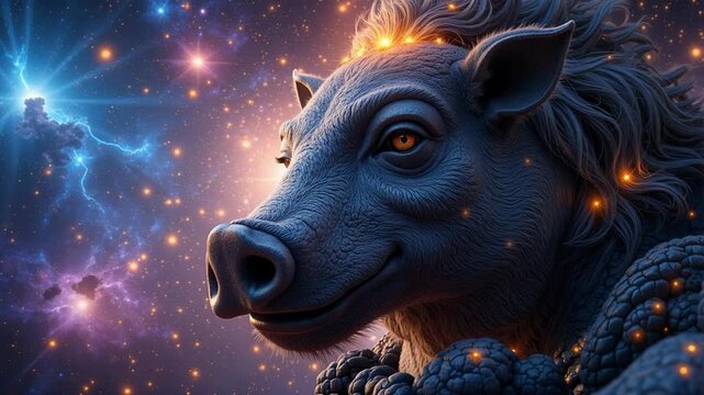 Lord Varaha's cosmic energy explodes in a stunning 4k video, perfect for spiritual projects, mythical storytelling, and visual effects.