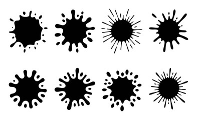 Collection of Black Ink Splatter and Splash Shapes on White Background