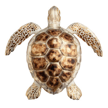 Golden sea turtle top view on transparent background