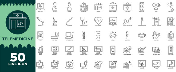 Telemedicine Icon Set – Digital Health, Online Consultation, Remote Care, Virtual Healthcare Illustrations