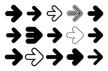 Collection of Diverse Right-Pointing Arrow Icons on White Background