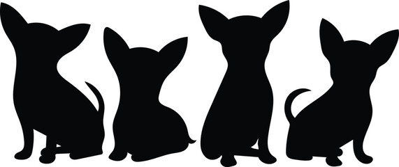 Chihuahua Silhouette Illustration Group of Small Dogs on White Background