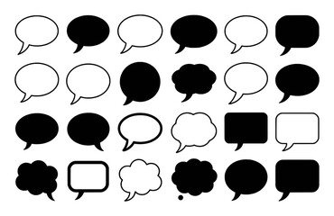 Collection of Diverse Speech and Thought Bubbles in Black and White