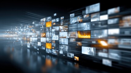 Dynamic Stream of Digital Content Flowing with Abstract Motion and Visuals, Perfect for Technology Concepts
