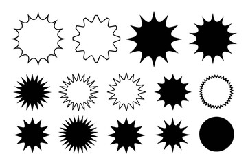Collection of Starburst and Circle Shapes in Black and White