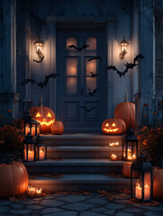 Obraz premium Halloween scary house scene card