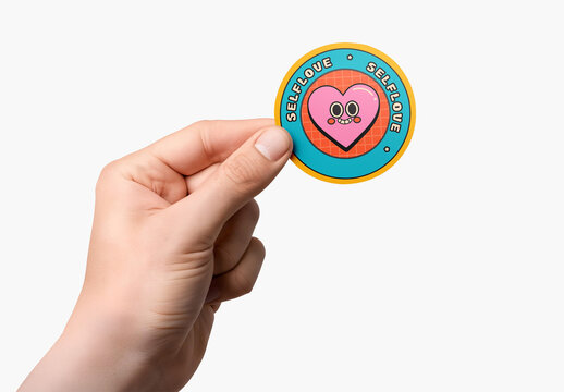 Hand Holding Sticker Mockup