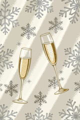 Celebrate the holidays with bubbly champagne and snowflake design, perfect for festive greeting cards and elegant winter celebrations