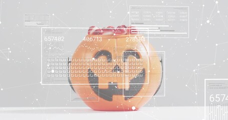 candy filled pumpkin bucket appearing initiating holographic UI panels sliding and visualizing data - Powered by Adobe