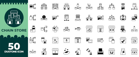 Chain Store Line Icon Set – Retail, Franchise, Outlet, Supermarket, Business Commerce Illustrations