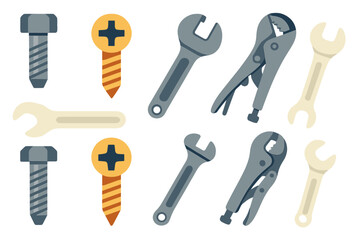 Fototapeta premium Various tools and fasteners displayed on a simple background for DIY projects and repairs