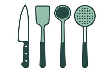 Kitchen utensils arranged neatly on a countertop for cooking and meal preparation