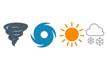 Weather symbols representing different climatic conditions from storms to sunny days