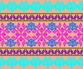 Traditional Thai pattern seamless design with colorful floral motifs in vector style, decorative textile and wallpaper background, ornamental ethnic style art, EPS file."set of seamless patterns