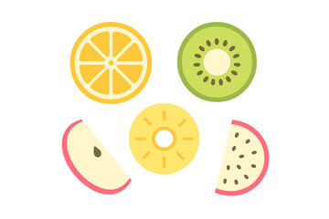 Fototapeta premium Colorful fruit slices arranged in a circular pattern with vibrant colors on a white background