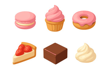 Colorful assortment of sweet desserts and pastries in vibrant illustrations
