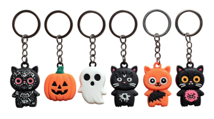 Set of 5 Halloween keychains, isolated on transparent background 