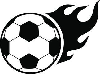 Obraz premium Flaming soccer ball icon, black and white vector, speed and energy symbol, sports motion design, football excitement artwork, dynamic athletic graphic