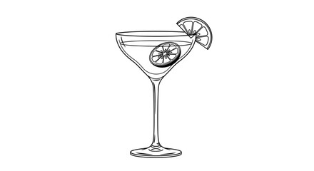Elegant outline drawing of a cocktail glass adorned with citrus slices perfect for designs
