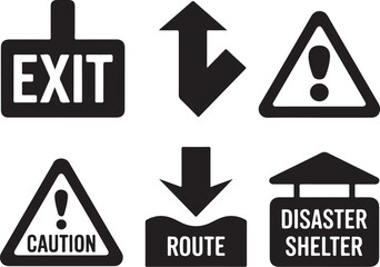 Safety signs, arrows, and emergency icons collection
