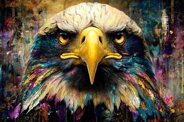 Majestic Bald Eagle Portrait in Vivid Abstract Expressionist Style