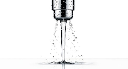 Chrome faucet pouring clean water isolated on white background for purity and refreshment concept