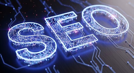 Neon Circular SEO Icon with Magnifier