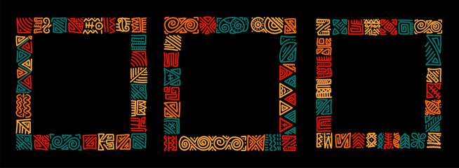 Set of Black history month Borders and Frames, Frames for Juneteenth with space for text. Colorful abstract square frame