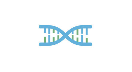 A stylized DNA double helix strand illustration, rendered in blue and green, against a white background.