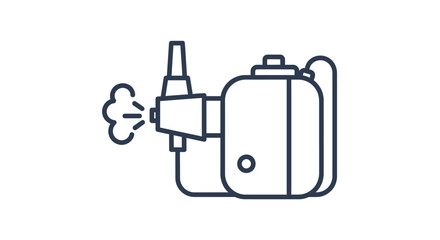 Line drawing of a nebulizer emitting mist, used for respiratory therapy.