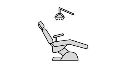 Illustration of a dental chair with an overhead light, depicted in a simple, minimalist style.