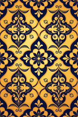 Fototapeta premium Elegant golden and navy blue floral seamless pattern, perfect for luxurious design, textile prints, and sophisticated branding projects