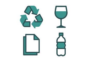 Recycling symbols and items representing sustainability efforts in modern society and their impact on the environment
