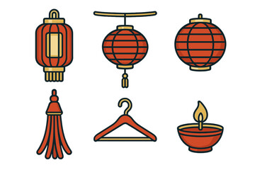 Colorful lanterns and traditional decorations for a festive celebration in a cultural setting
