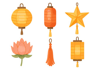 Colorful paper lanterns and floral decorations create a festive atmosphere for celebrations and gatherings