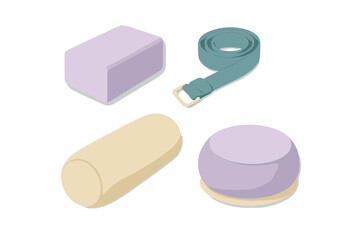 Colorful yoga props for a calming practice in a serene setting with soft designs