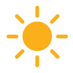 Sun illustration with simple, modern and flat design. The icon has clear radiating sun rays, suitable for projects related to weather, summer, solar energy...