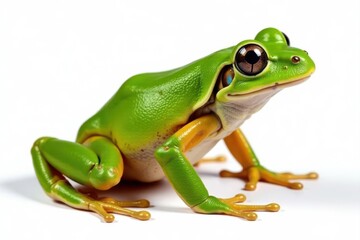 Obraz premium European tree frog, Hyla arborea, isolated, white background, right profile view, stock photo, wildlife photography, tree frog
